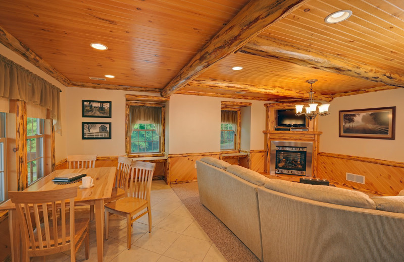 Guest living room at Sojourner's Lodge & Log Cabin Suites.
