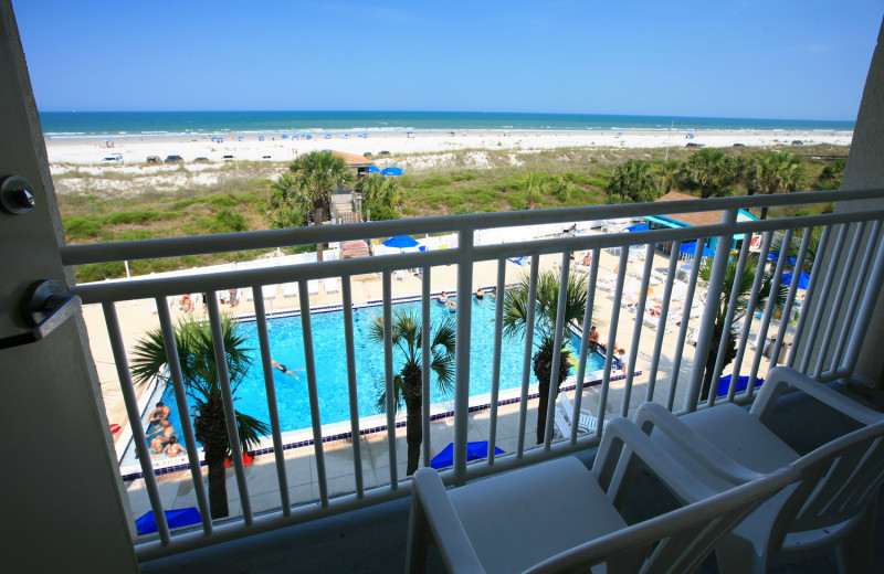 Balcony area at Holiday Isle Oceanfront Resort. 