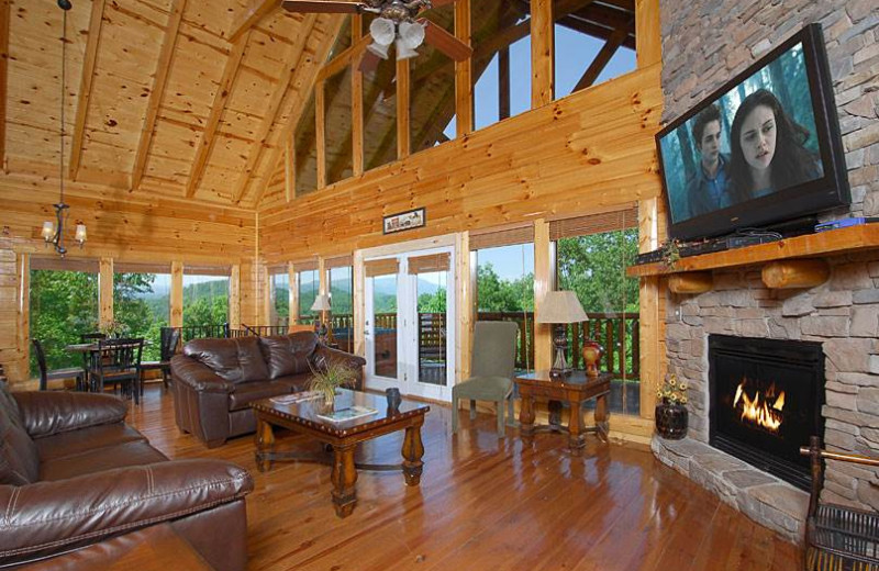 Cabin living room at Timber Tops Luxury Cabin Rentals.