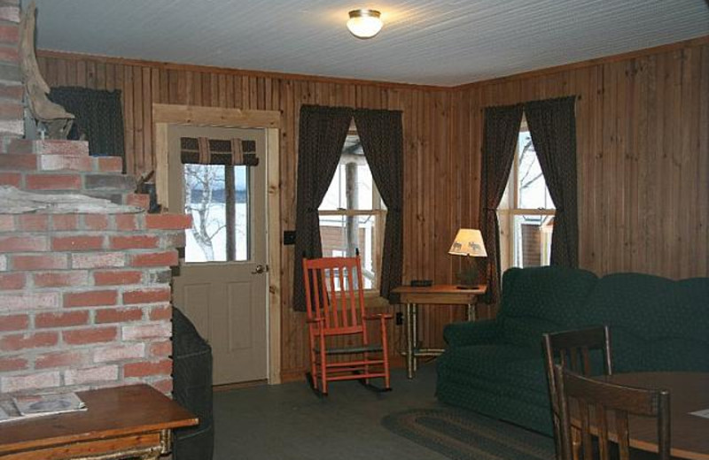 Cabin living room at Bald Mountain Camps Resort. 