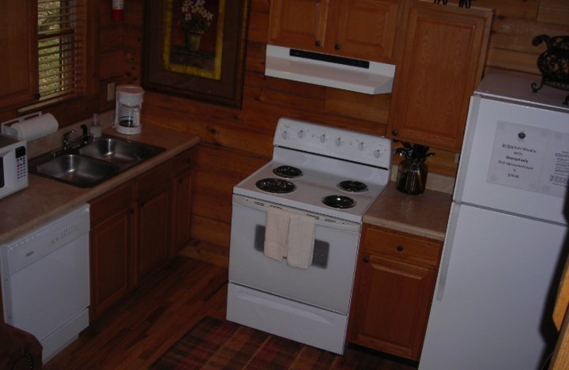 Cabin kitchen at Rock Creek Cabins.