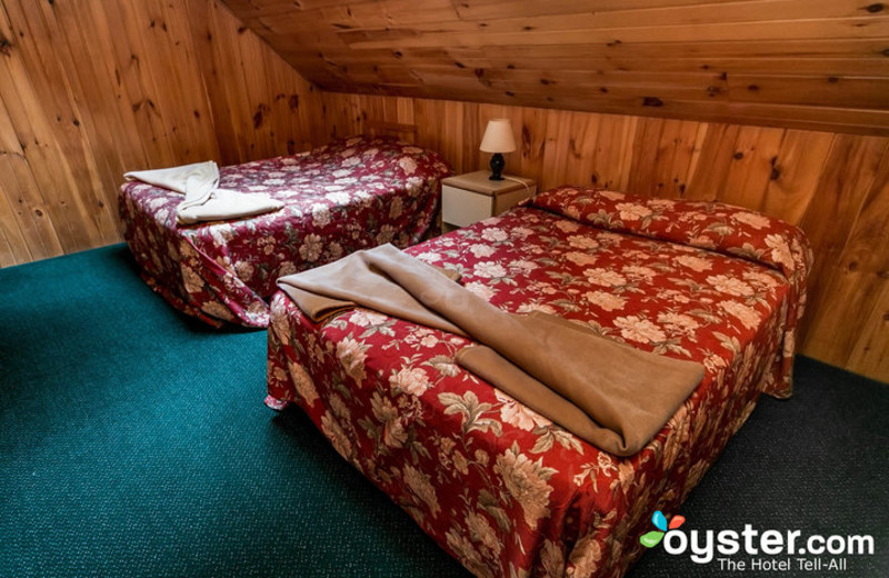 Cabin bedroom at Birchcliff Resort.