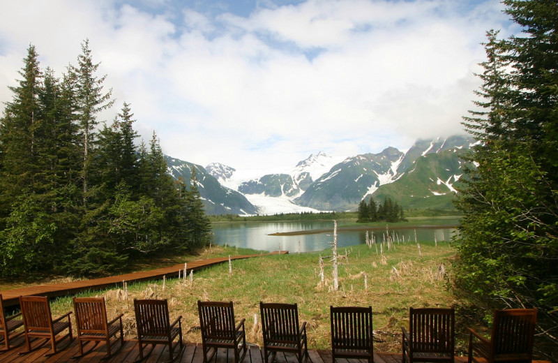 Deck wit chairs at Kenai Fjords Glacier Lodge.