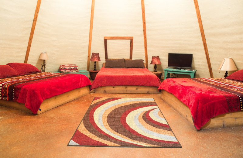 Yurt bedroom at Geronimo Creek Retreat.