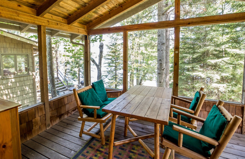 Cabin porch at Ludlow's Island Resort.