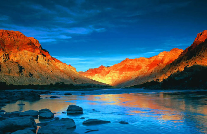 Scenic view of lake and mountain at Big Horn Lodge.