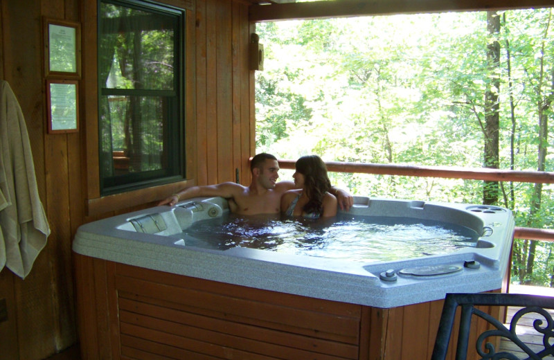 Cabin hot tub at Hocking Hills Cabins.