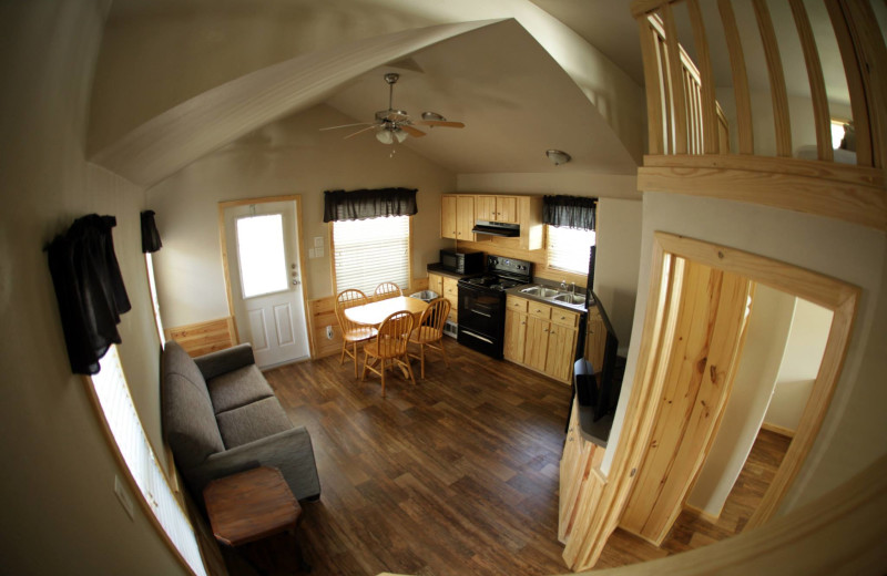 Cottage living room at Hill Country RV Resort & Cottage Rentals.