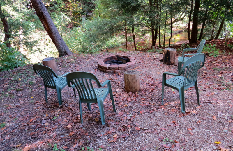 Cabin fire pit at Creeks Crossing Cabins.