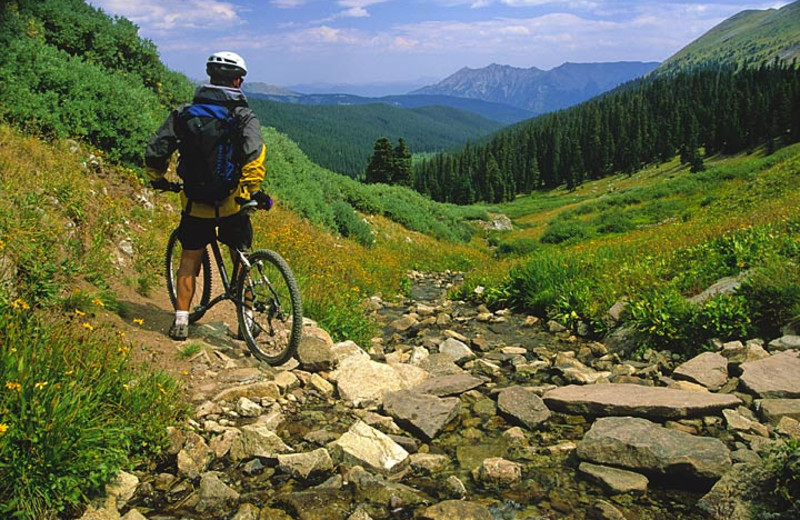 Biking in the mountains at Lazy R Cottages.