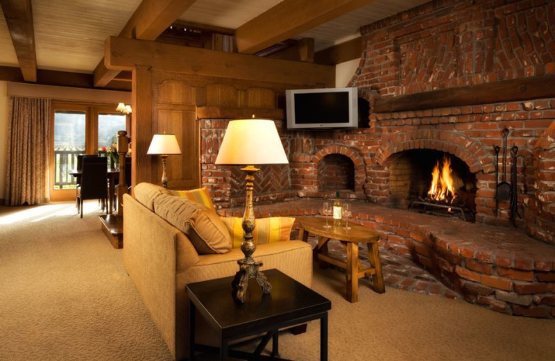 Lobby fireplace at Harvest Inn by Charlie Palmer.
