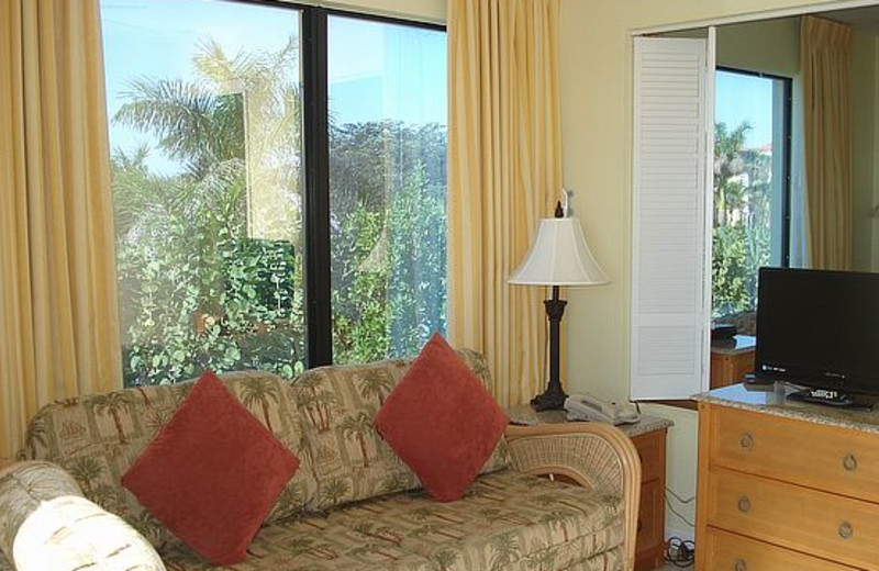 Guest room couch at Caribbean Beach Club.