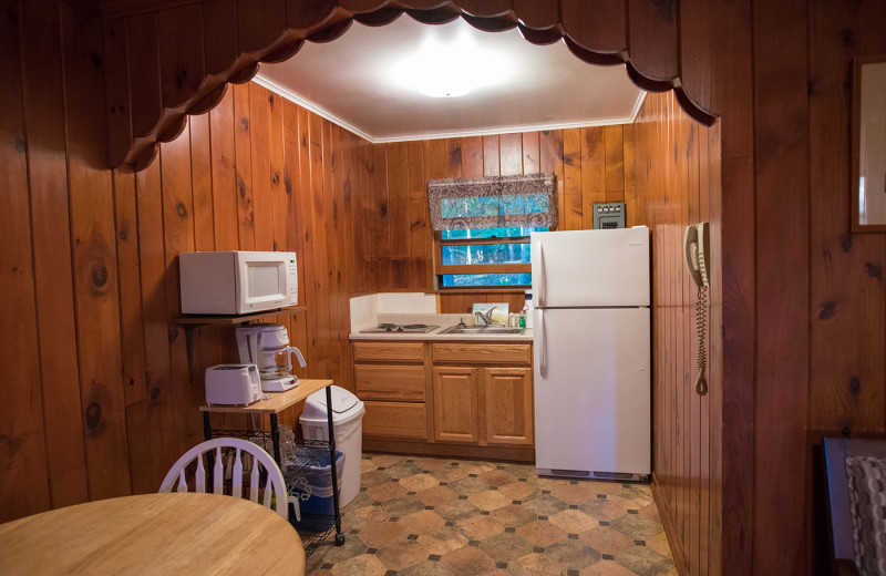 Cabin kitchen at Dunham's Bay Resort.