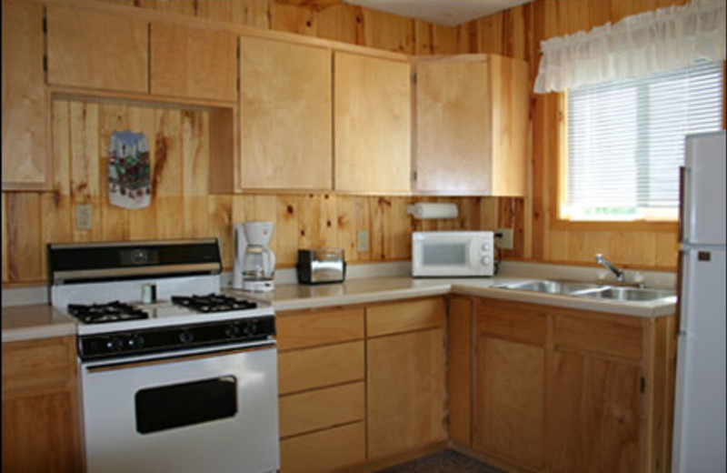 Cabin kitchen at Lake Edward Resort.