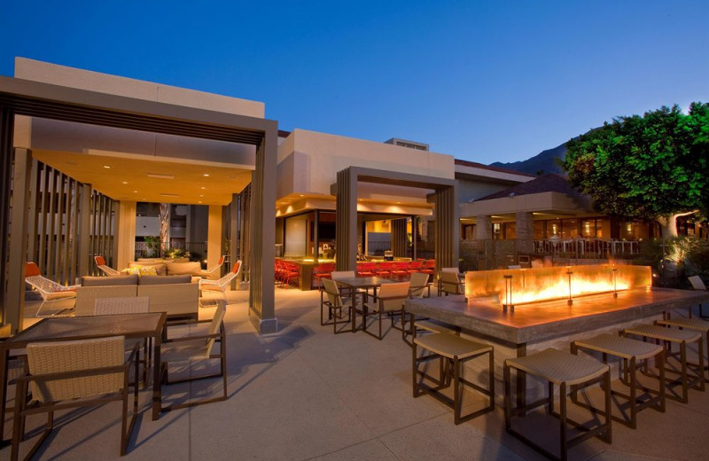 Outdoor patio at Hilton Palm Springs Resort.