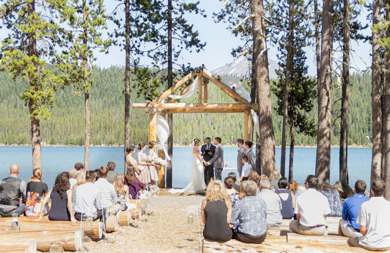 Wedding ceremony at Elk Lake Resort.