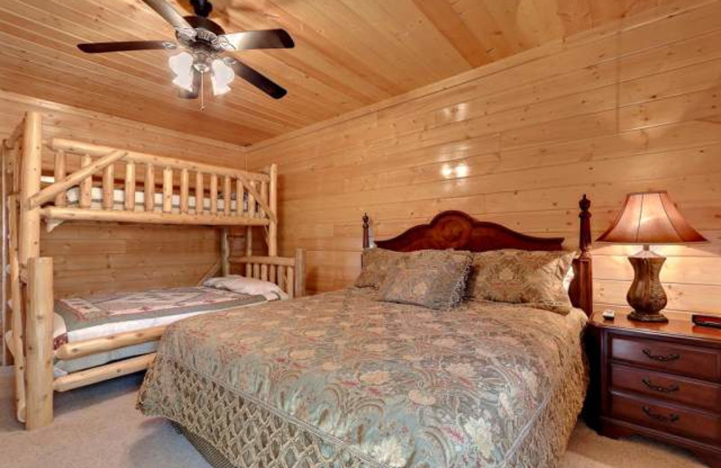 Vacation rental bedroom at Stony Brook Chalets.