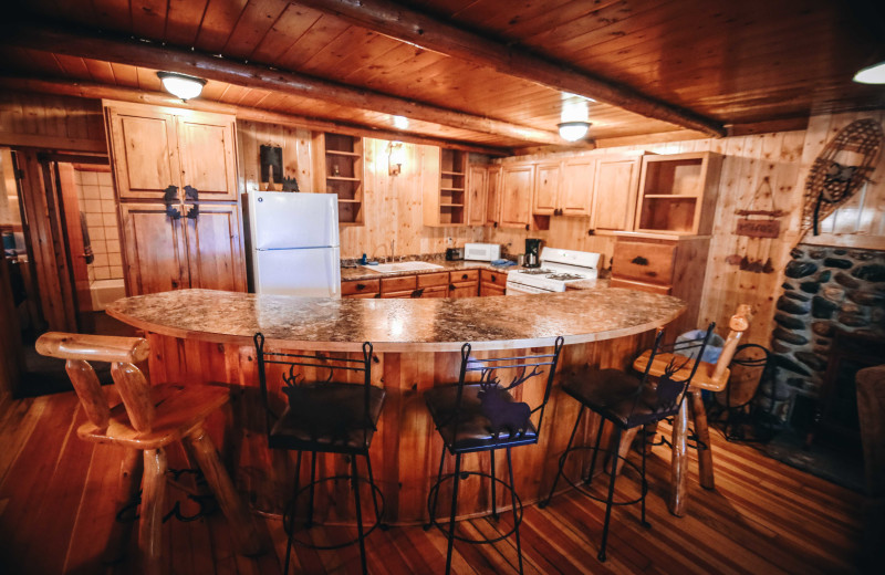 Cabin kitchen at Pine River Lodge.