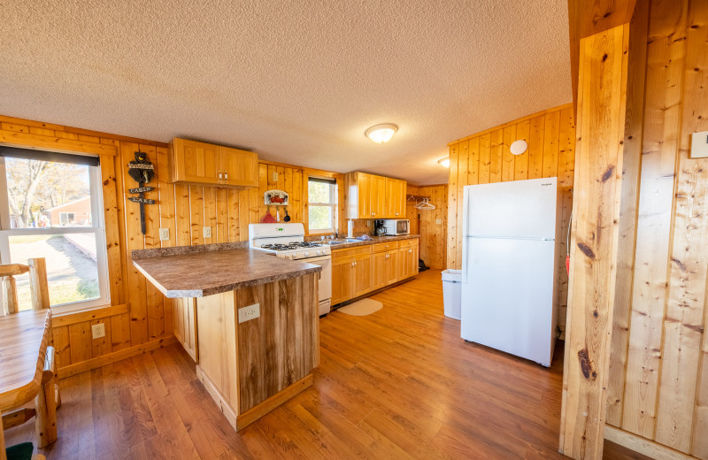 Cabin kitchen at Appeldoorn's Sunset Bay Resort.