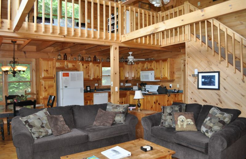 Cabin living room at Cuddle Up Cabin Rentals.