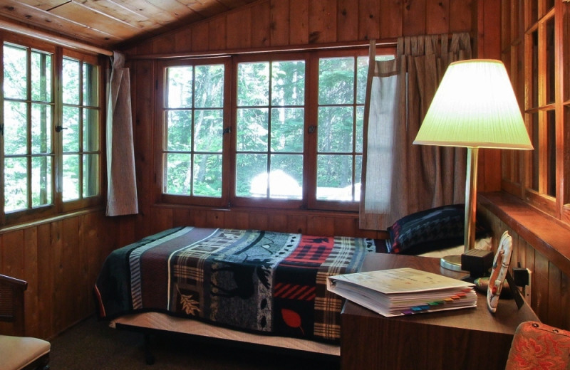 Cabin bedroom at Trout Lake Resort.