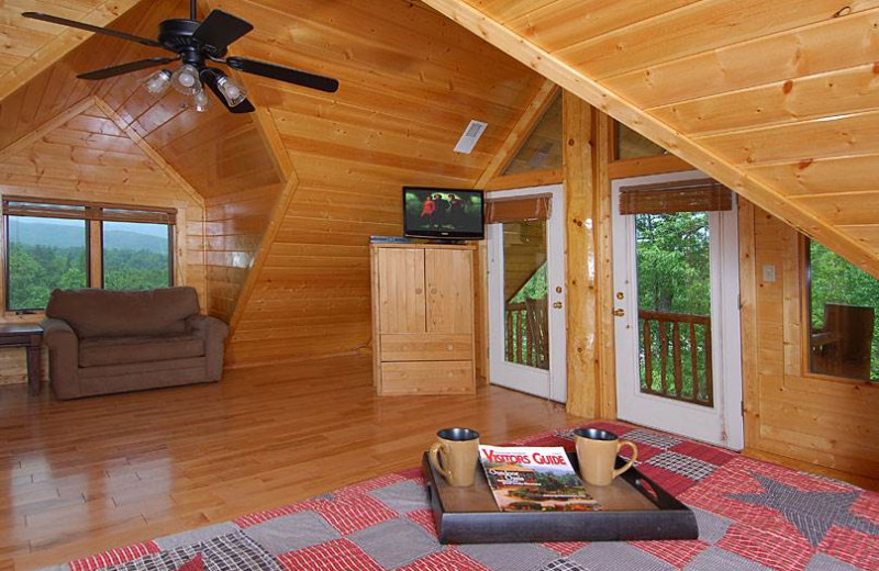 Cabin bedroom at Timber Tops Luxury Cabin Rentals.