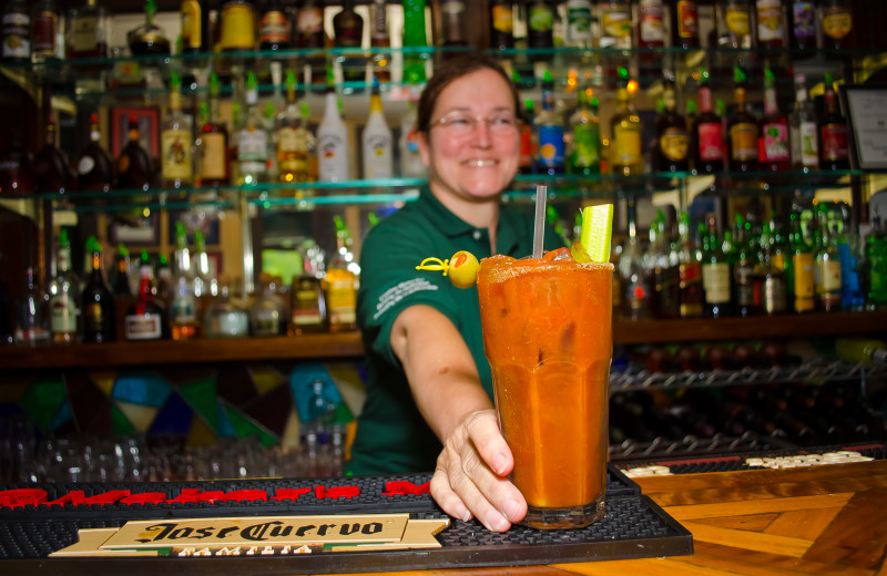 Great drinks and food served on the second floor of the Basin Park Hotel overlooking downtown Eureka Springs. 