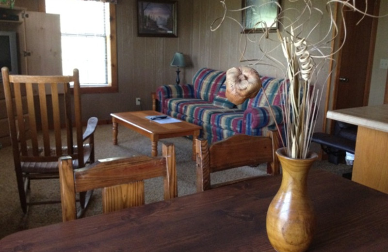 Cabin living room at Pine Lodge Cabins & Suites.