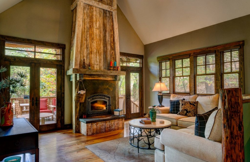 Cabin living room at Greybeard Rentals.