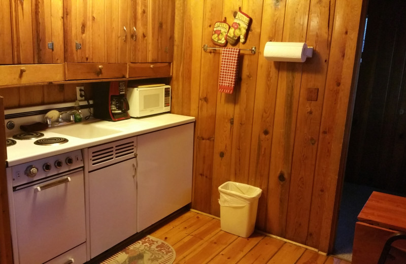 Cabin kitchen at Hidden Rest Resort.