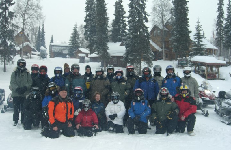 Snowmobile group at Northwoods Lodge.