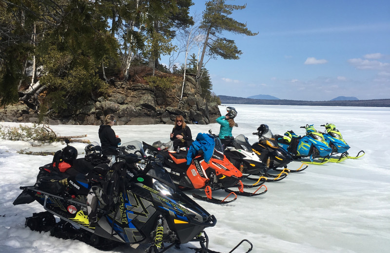 Snowmobiling at Wilsons on Moosehead Lake.