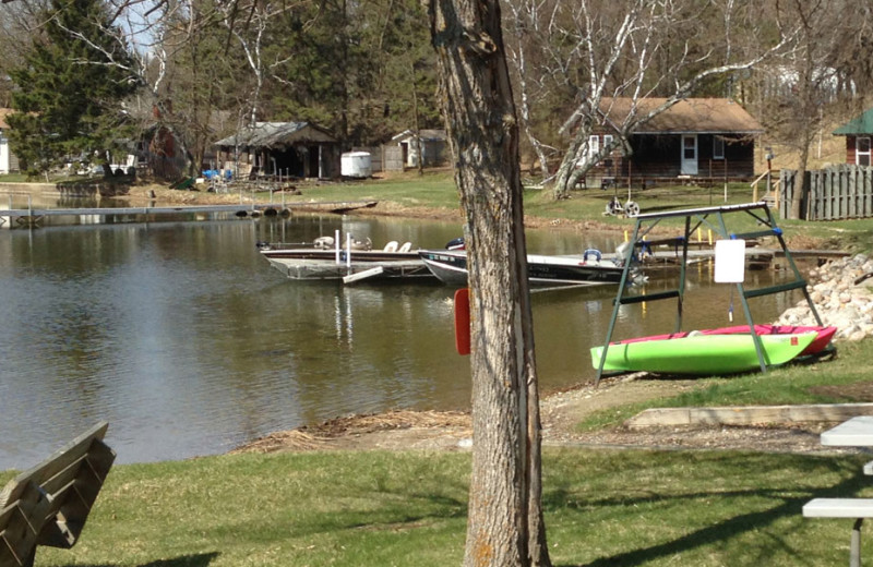 Cabins by lake at Whaley's Resort & Campground.