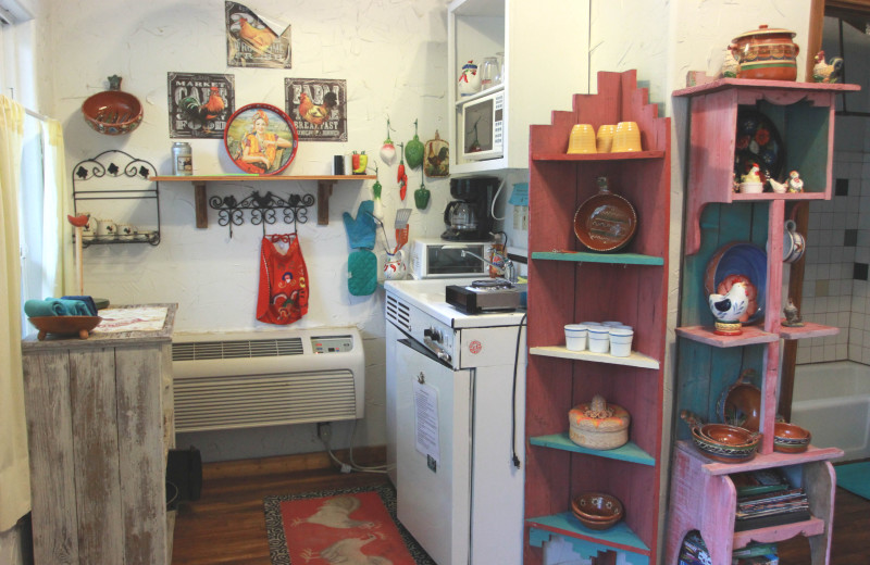 Cabin kitchen at Creekside Camp & Cabins.