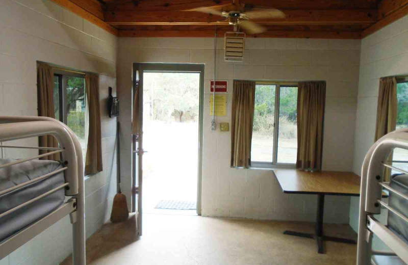 Cabin interior at Inks Lake State Park.