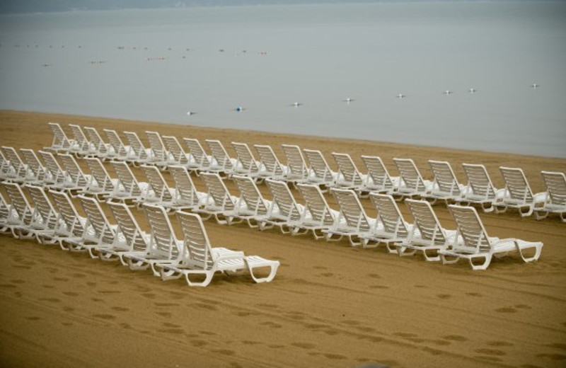 Beach lounge chairs at ParkShore Resort.