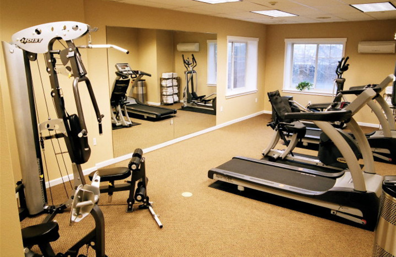 Fitness room at Rivertide Suites Hotel.