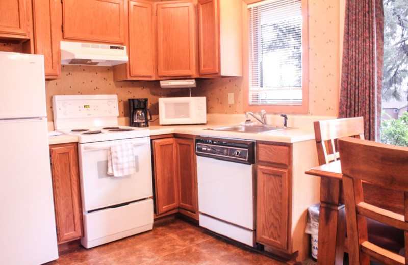 Cabin kitchen at Ruttger's Bay Lake Lodge.