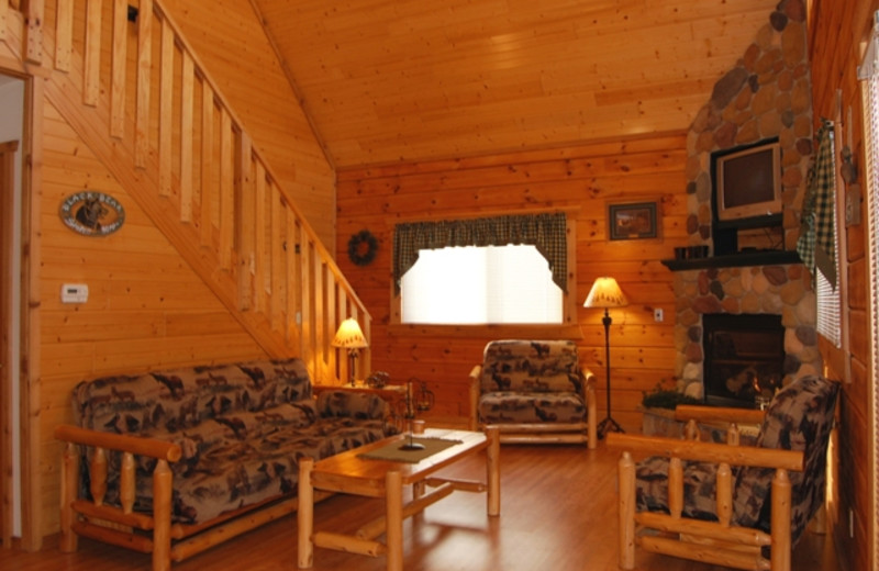 Cabin living room at Warrens Lodging.