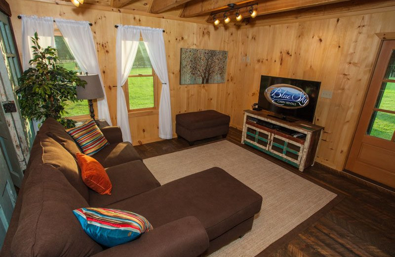 Rental living room at Blue Sky Cabin Rentals.