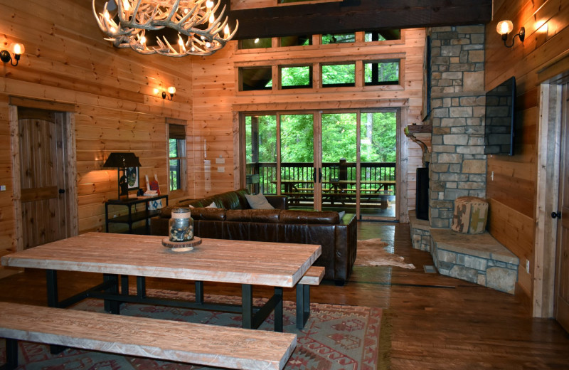 Cabin living room at White Glove Luxury Cabins.