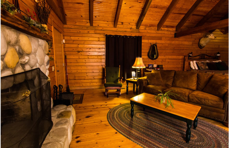 Cabin living room at Whispering Hills Cabins.