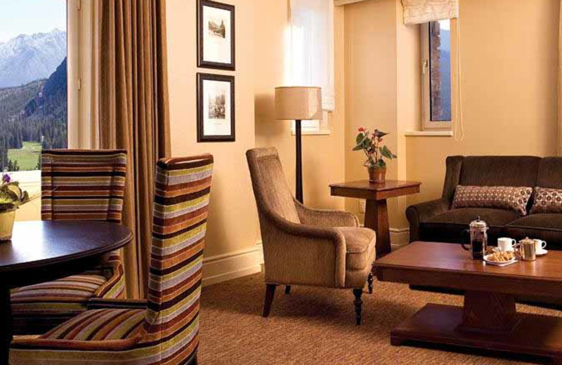 Guest room interior at The Fairmont Banff Springs.