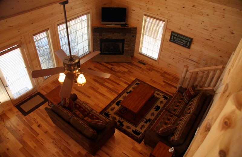 Cabin living room at Highland Marina Resort.