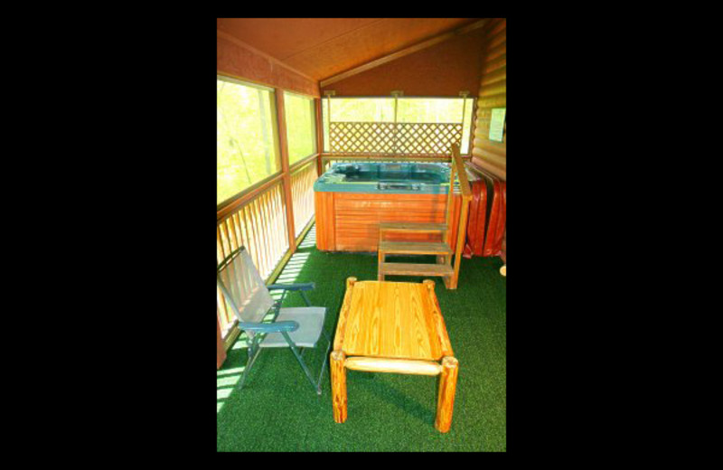 Cabin porch at Hummingbird Hill Cabin Rentals.