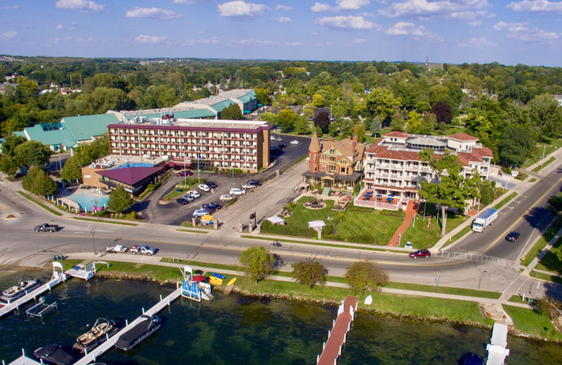 Aerial view of Harbor Shores on Lake Geneva.