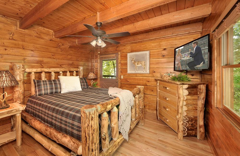 Cabin bedroom at Outrageous Cabins LLC.