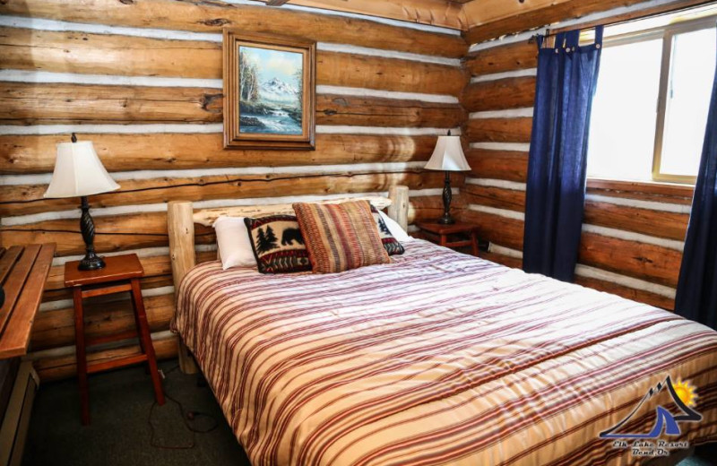 Cabin bedroom at Elk Lake Resort.