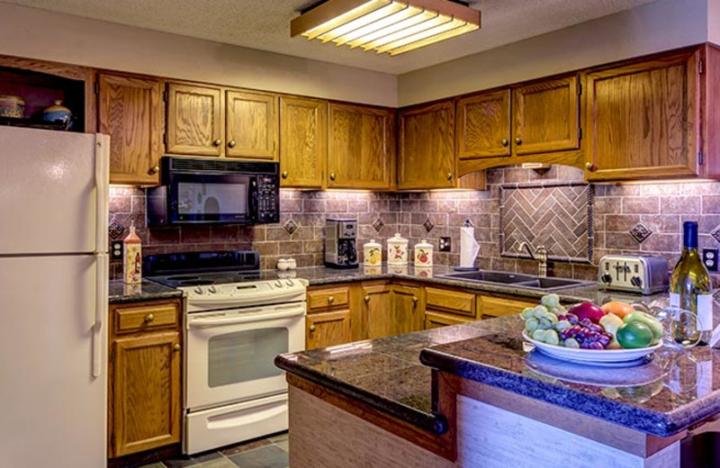 Rental kitchen at Bear Claw Condominiums.