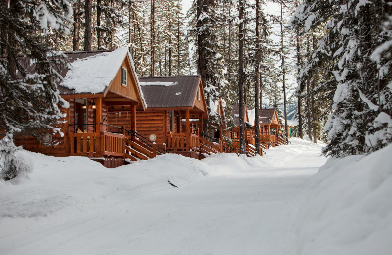 Exterior view of cabins at Izaak Walton Inn.